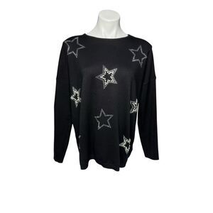 Frank Lyman Montreal black star embellished crew neck sweater size L